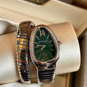 bvlgari serpenti tubogas green dial ladies watch – silver with diamond bezel