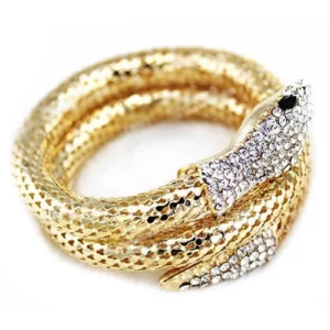 luxury gold snake wrap bracelet with rhinestone detailing
