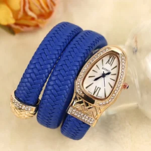 snake luxury braided wrap women’s– blue crystal bezel edition