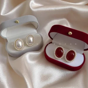 pearl & red oval elegant stud earrings (combo of 2)
