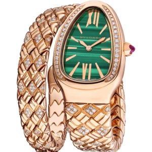 rose gold serpentine luxury women’s watch – emerald green dial
